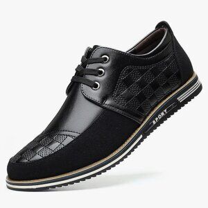 Santimon Black Genuine Leather Sneakers Oxfords Work Dress Casual Size 46